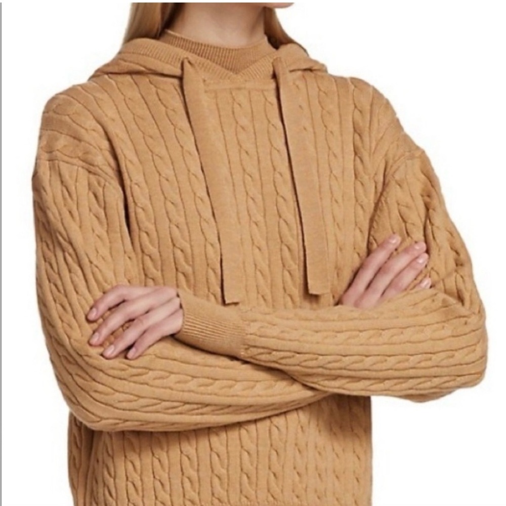 10 Crosby Derek Lam Tan Cable Knit Turtleneck Hoodie Sweater - Picture 11 of 12
